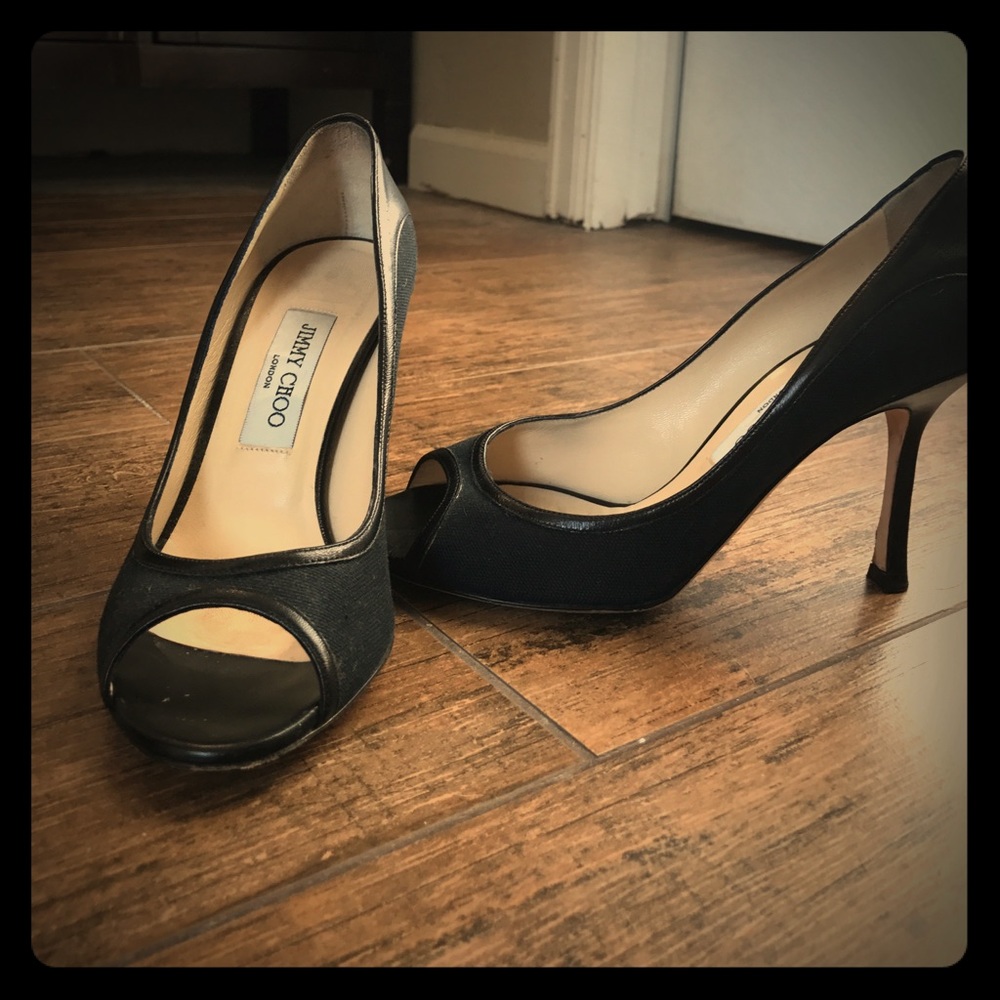 Jimmy Choo 2 inch Peep Toe black pumps