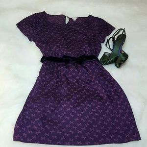 H&M I LOVE H81 purple bow print knee length dress