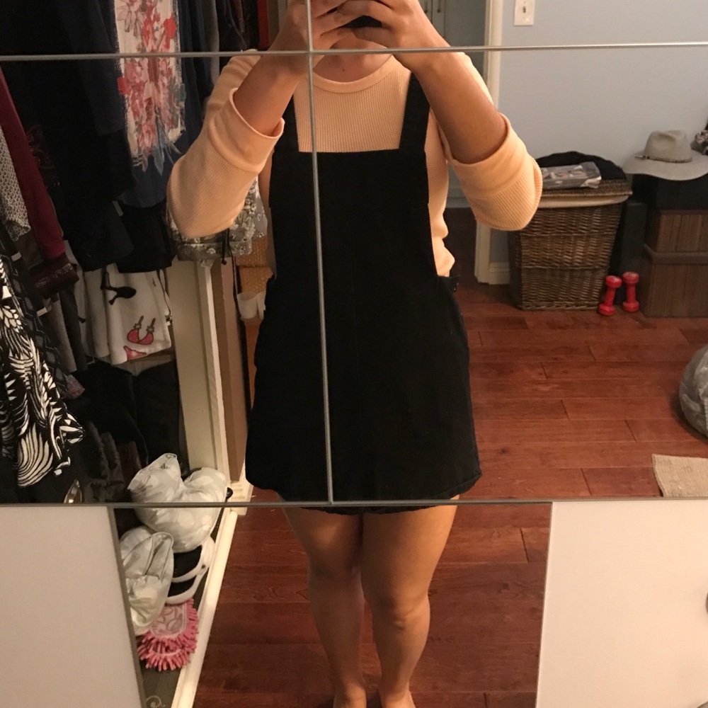 Zara Black Denim Overall Dress
