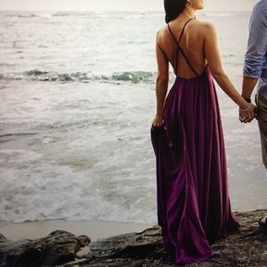 LuLu long backless fuchsia dress