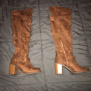 Thigh high suede booties