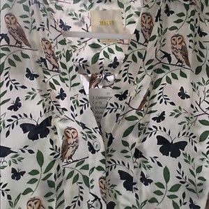 Owls Anthropologie Button Down Casual Top