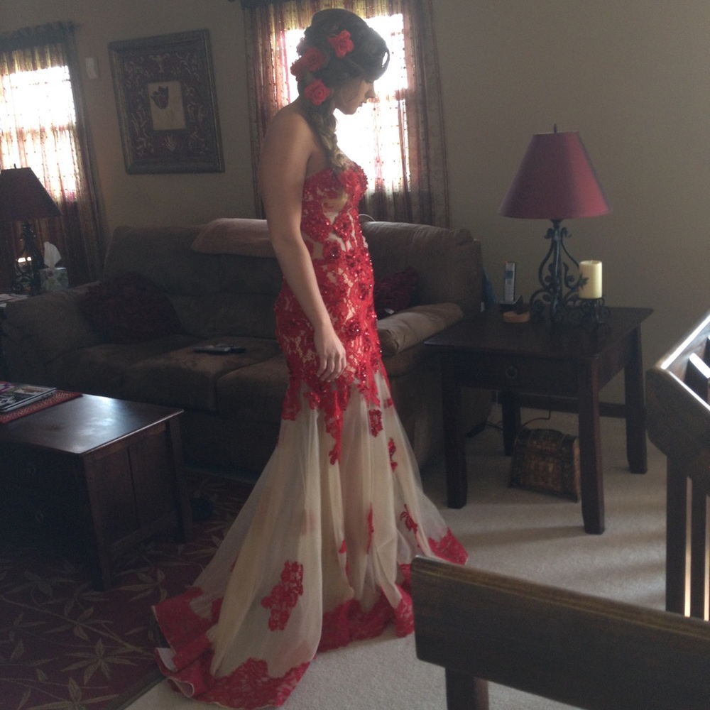 Jovani Red Lace Prom Gown