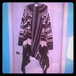 Long Tassled Aztec Print Cardigan