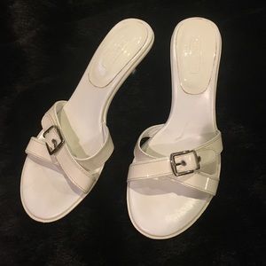 Coach patent leather white sandals