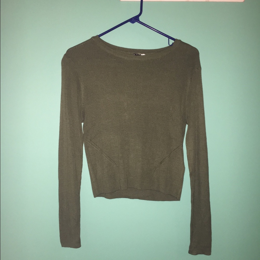 cropped olive green sweater