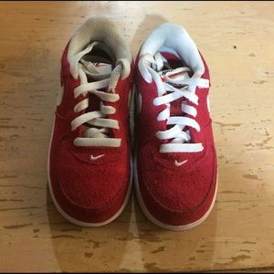 Red and White Nike Force 1's
