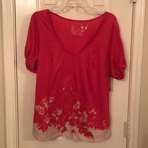 Coral and cream cut out tee