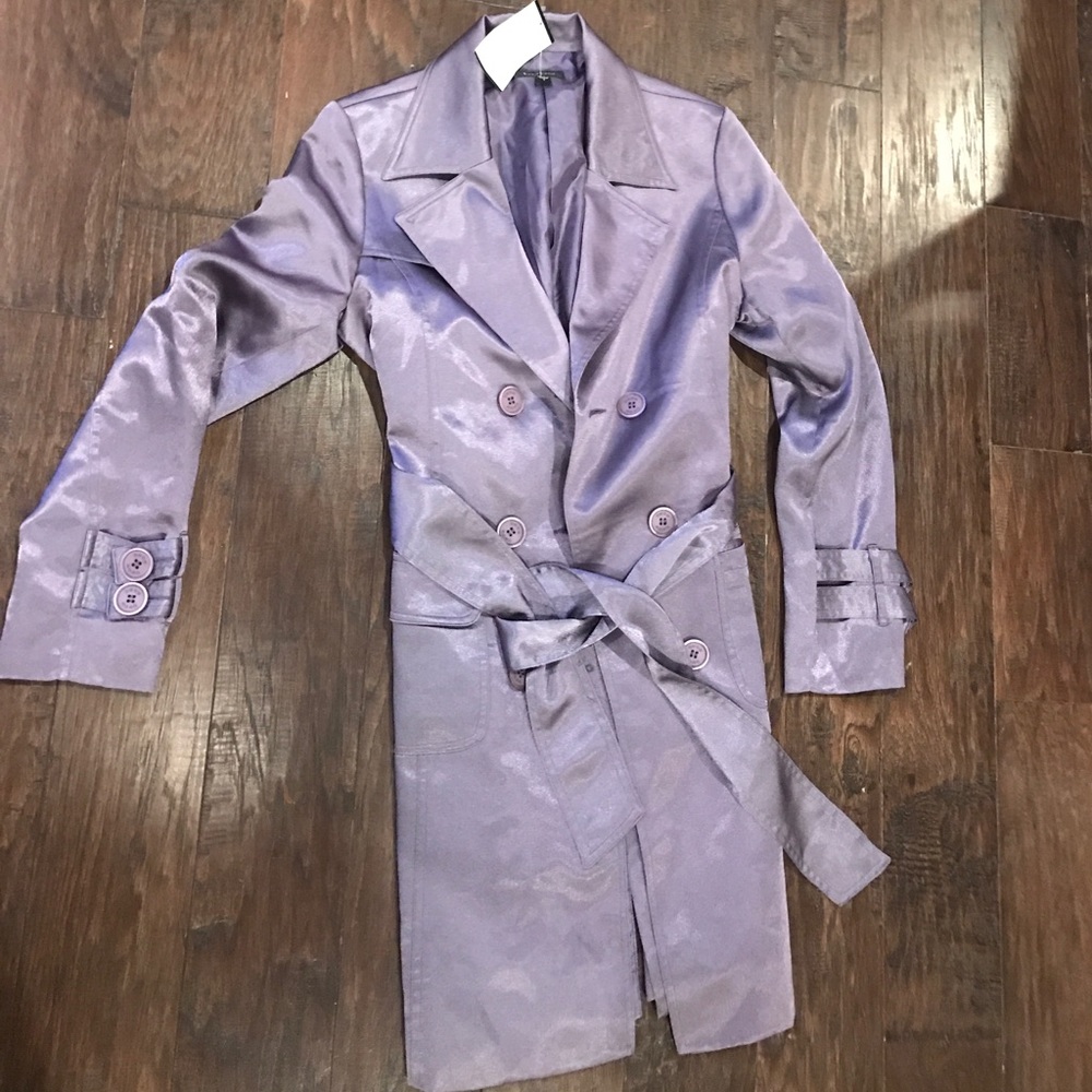 Purple satin trench coat BEBE. Size Small. NWT!