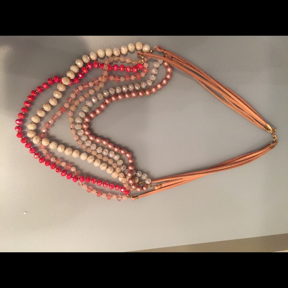 Ann Taylor Leather Beaded Necklace