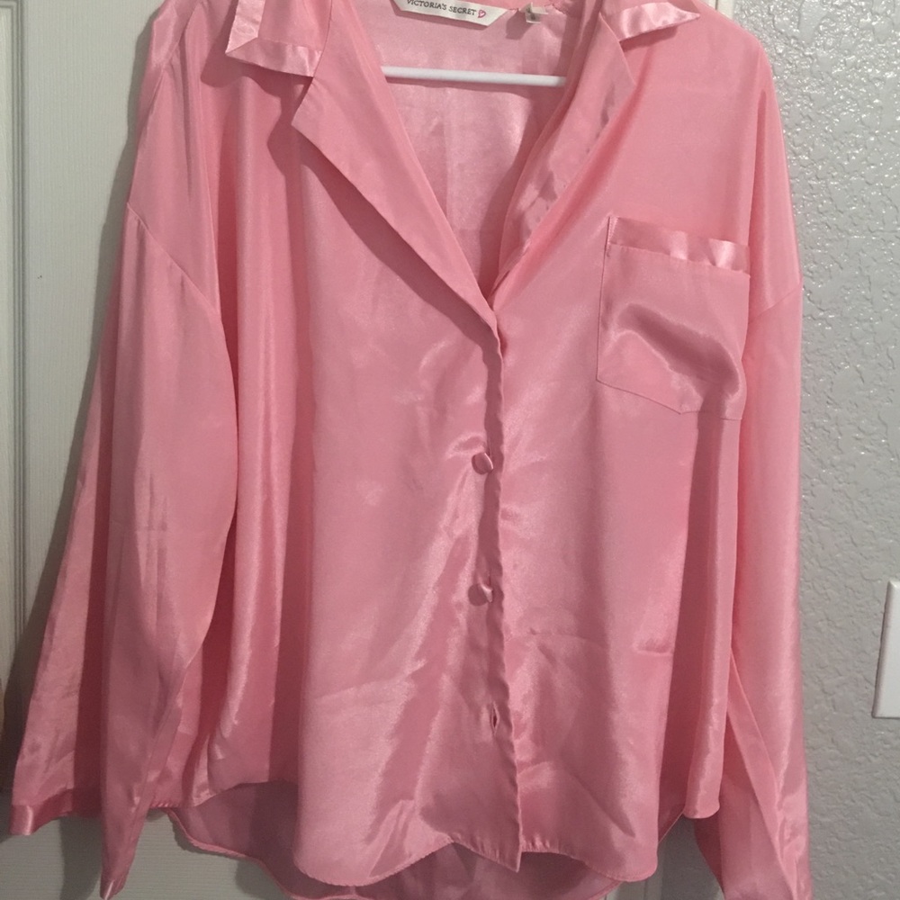 Solid Pink Victoria Secret PJ Satin Top Size M
