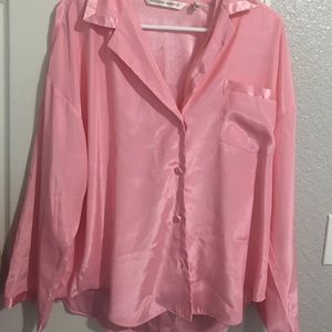 Solid Pink Victoria Secret PJ Satin Top Size M