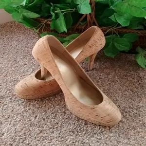STUART WEITZMAN Cork 'Rowswoon' Round Toe Pumps