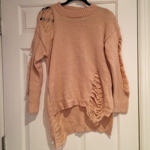 Tic Toc S knit distressed light pink sweater