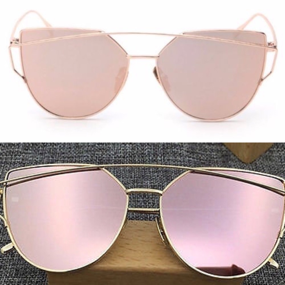 Rose Gold Mirrored Metallic Cat Eye Sunglasses - Picture 2 of 3