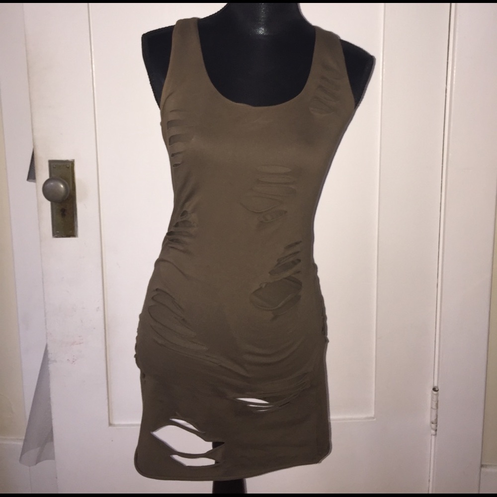Greenish Brown Women's Body Fitting Dress w/ Slits