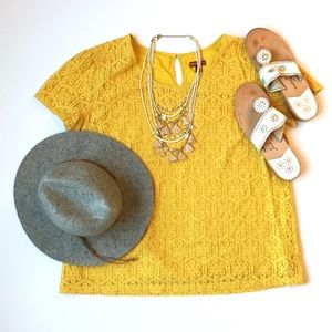 Merona Yellow Eyelet Lace Top