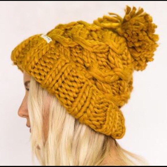 Knitted Chunky Mustard Hat - Picture 2 of 3