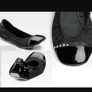 PRADA Leather & Patent Ballerina Flats