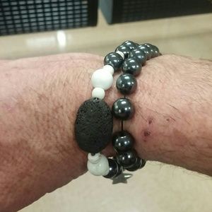 Elastic hematite bracelets first one with white