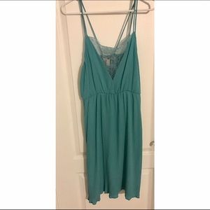 Teal midi dress with Dainty lace detail in front