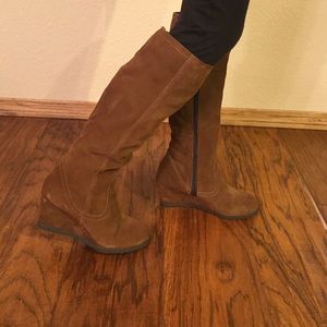 Brown suede wedge boots