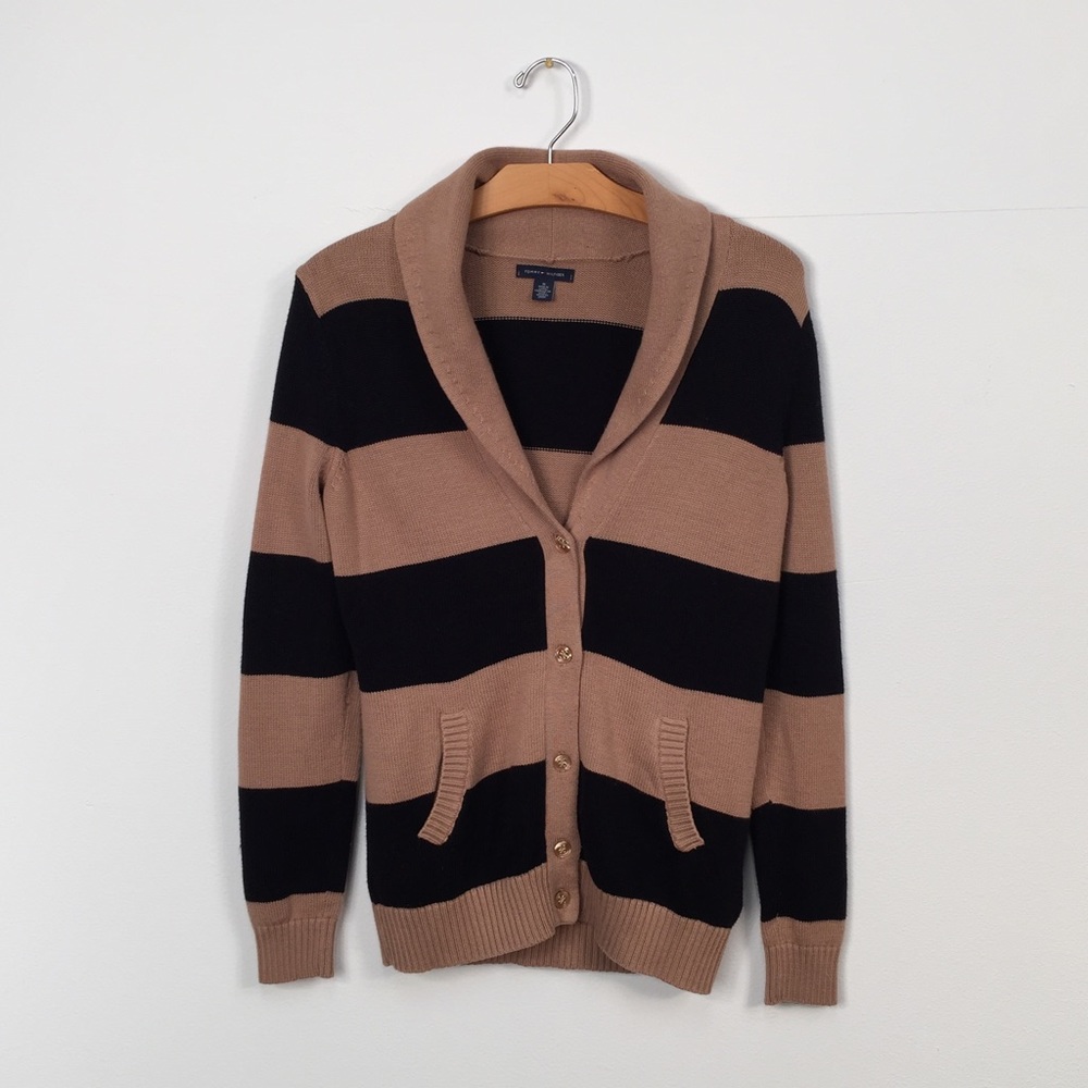 Tommy Hilfiger Black & Brown Stripe Shawl Cardigan