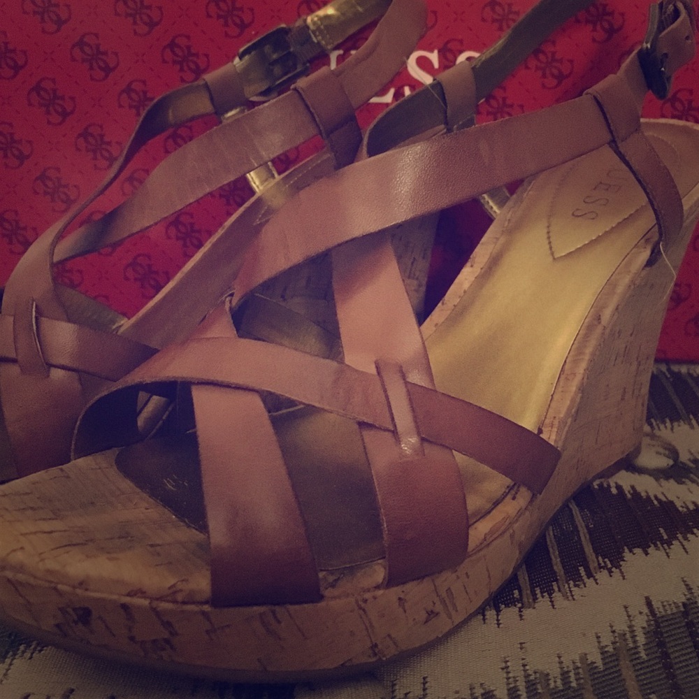 Guess brown wedge sandals