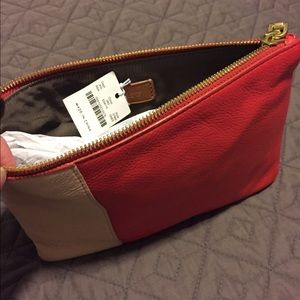 J Crew leather Clutch / Pouch red and tan