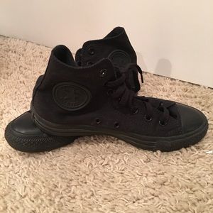 Monochrome (all black) Converse 7 sneakers.