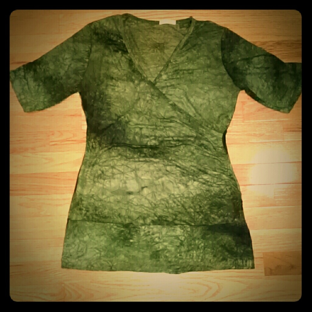 Green Batik Cross Front Shirt with Ruching