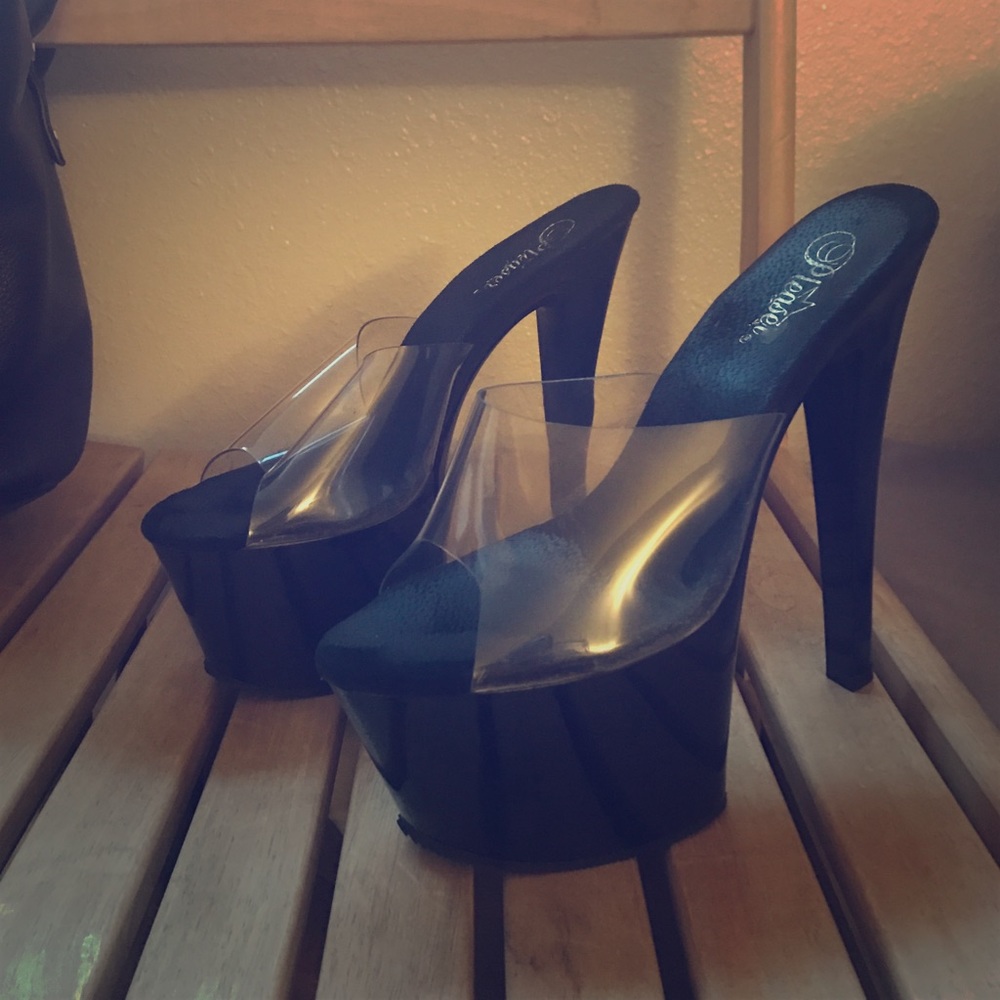 Pleaser stripper heels. Size 9. Black with clear
