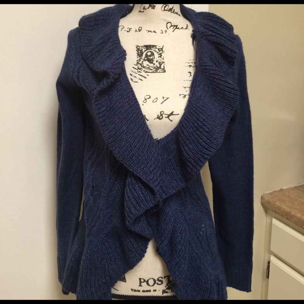 NWT Blue Ruffle Front Cardigan Sweater Small