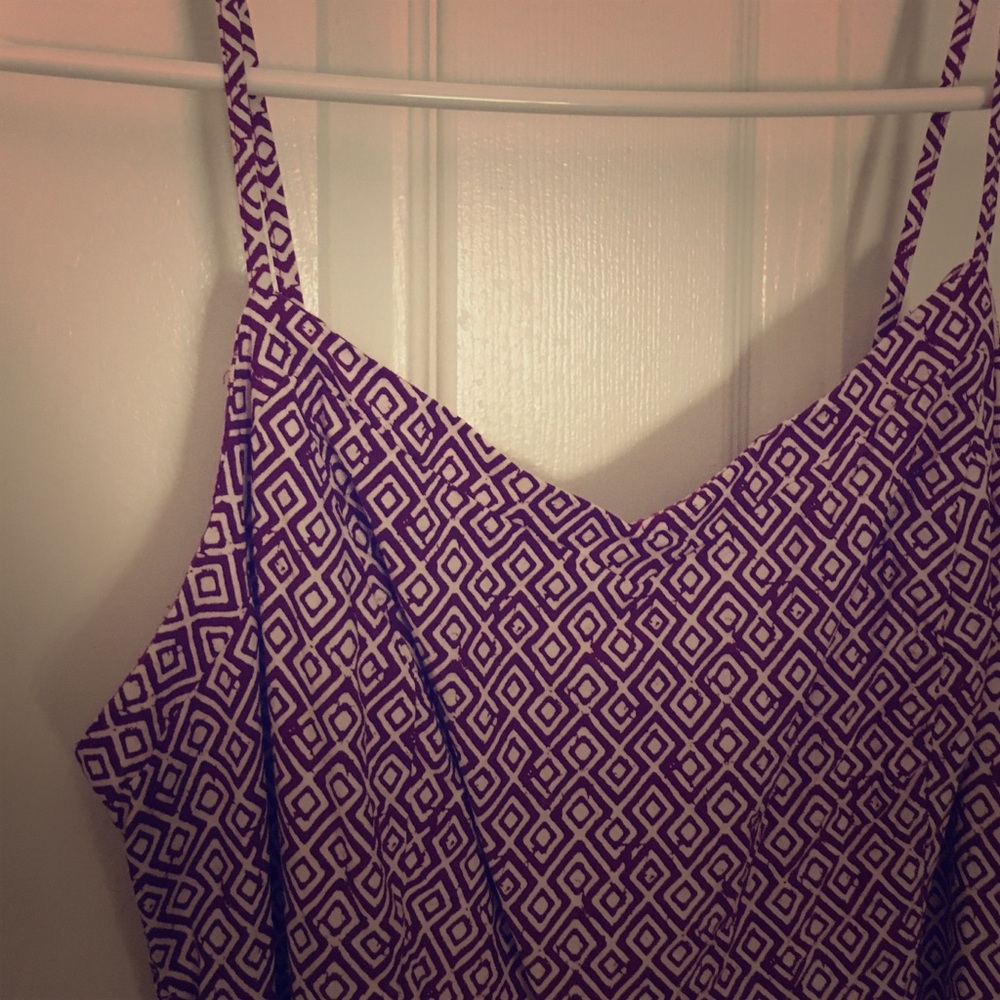 Plum and white pattern spaghetti strap dress
