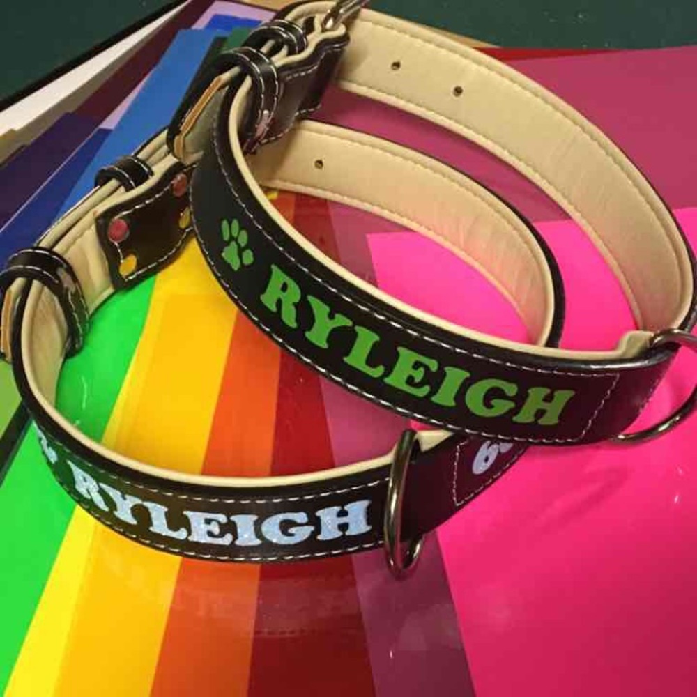 Large Black Leather Personalized Dog Collar