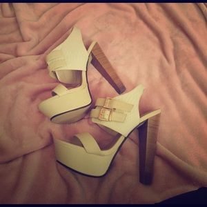 Beige Snakeskin Platform Heels
