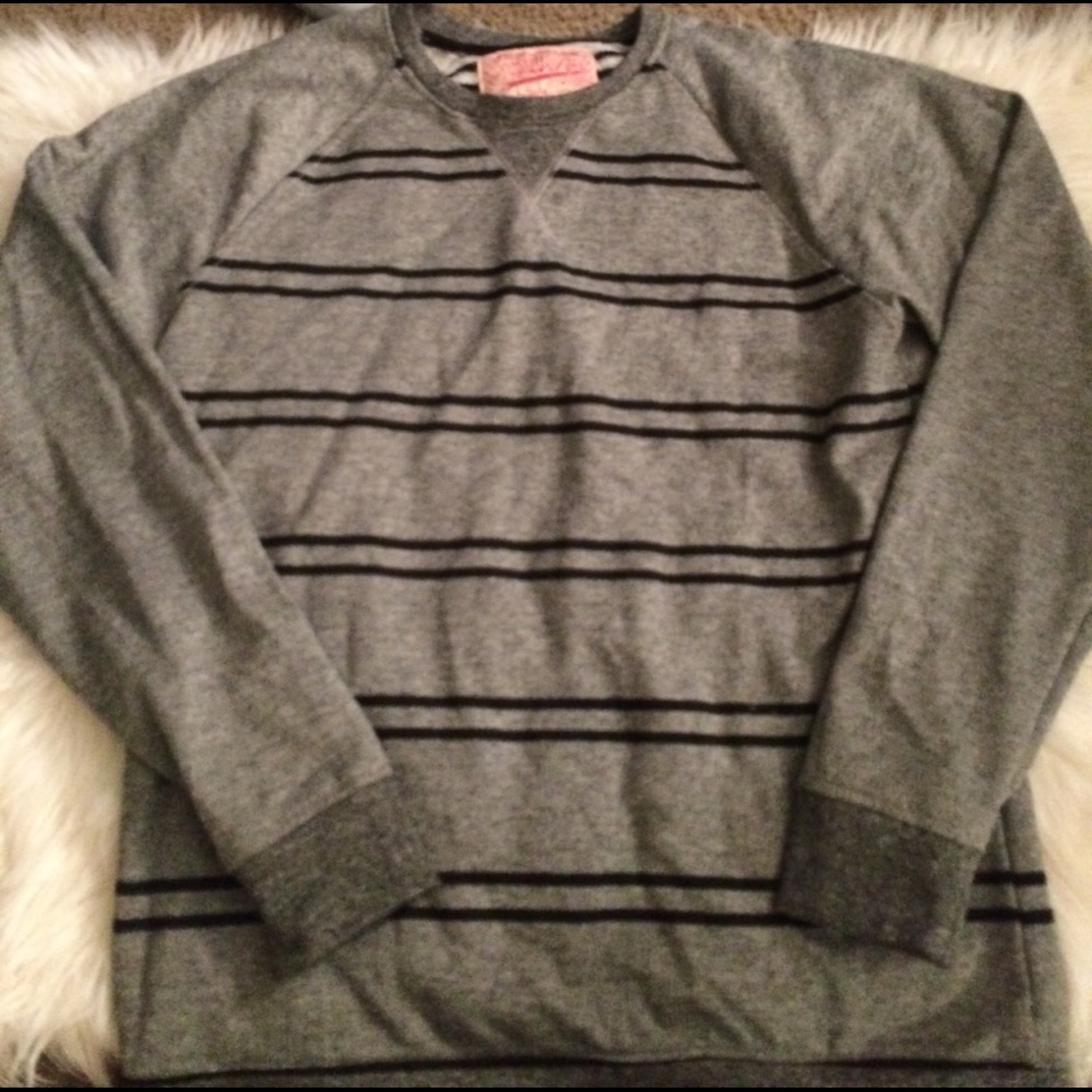 Gray worth black striped crew neck.