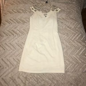 White dress with cap embellished sleeves!