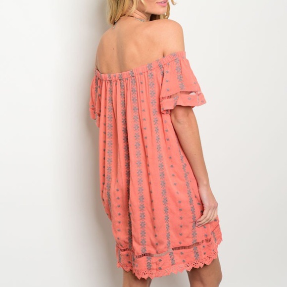 Dresses & Skirts - Coral/Grey Off the Shoulder Dress