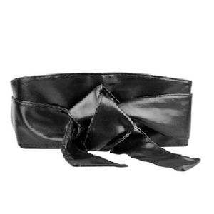 New wide black faux leather obi belt