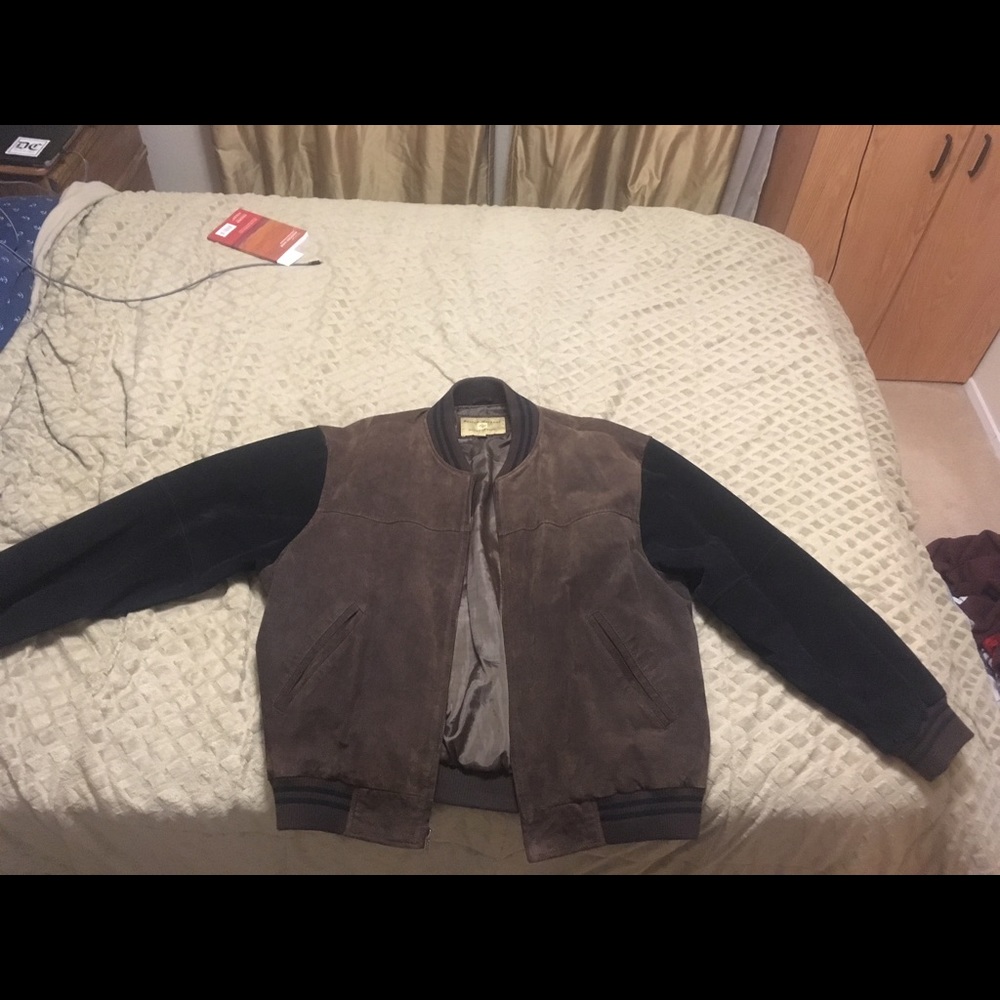 Genuine leather retro letterman style jacket