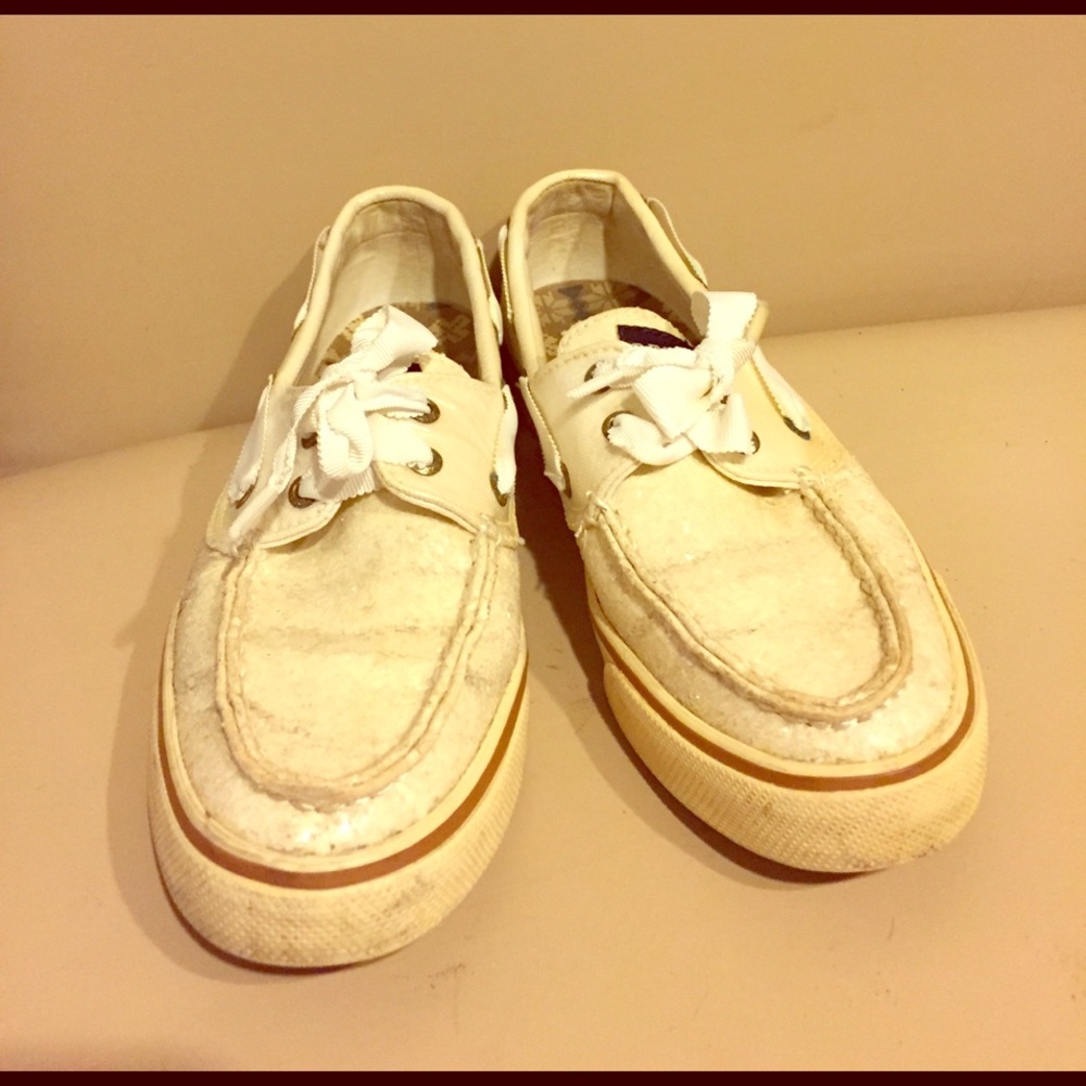 White Sparkly Sperry Top-Sider Boat Shoes Size 7