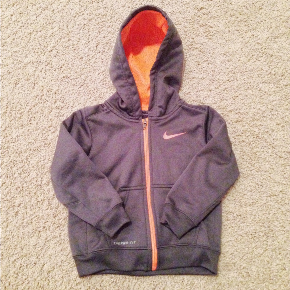 Gray and orange hooded Nike jacket size 3T