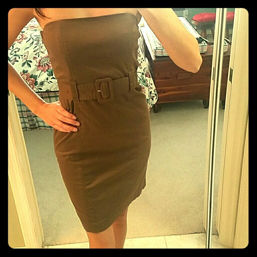 SOLD - Brown, empire waist, strapless dress