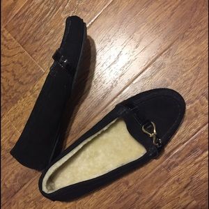 Cole Haan Black Suede Lined Moc Slipper Shoe