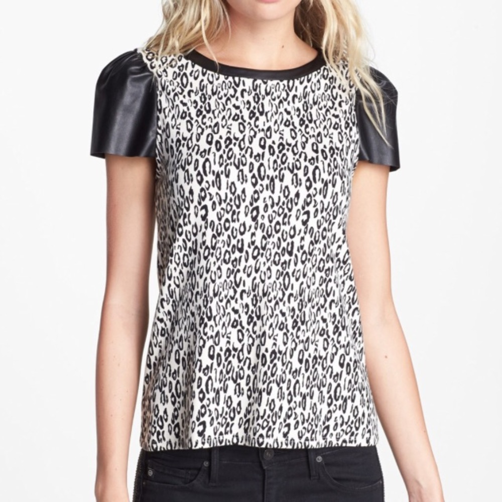 Ella Moss 'Frankie' Faux Leather Sleeve Top large