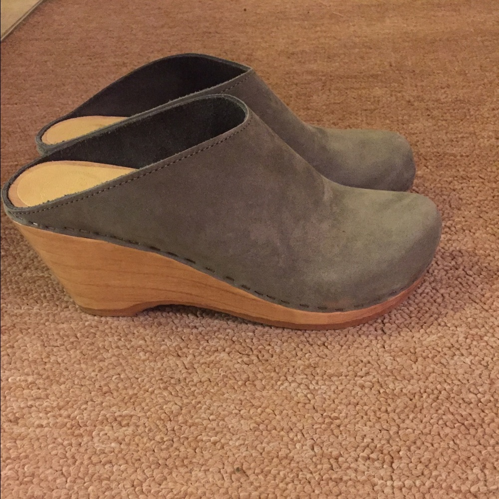 Grey suede clog booties