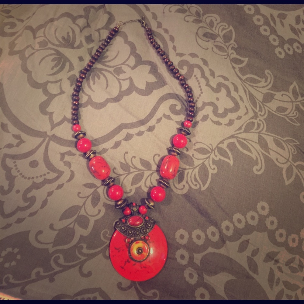Red dress up/ down necklace