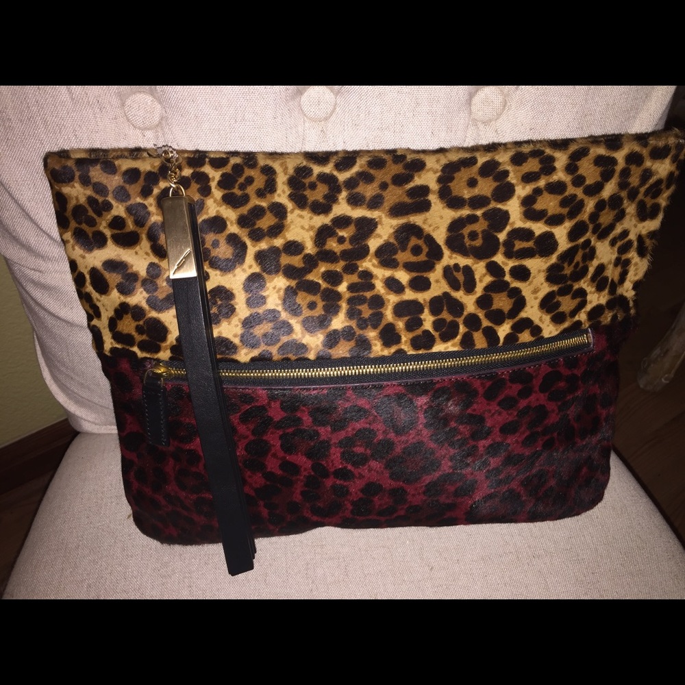 New Brian Atwood Large Animal Print Clutch Purse