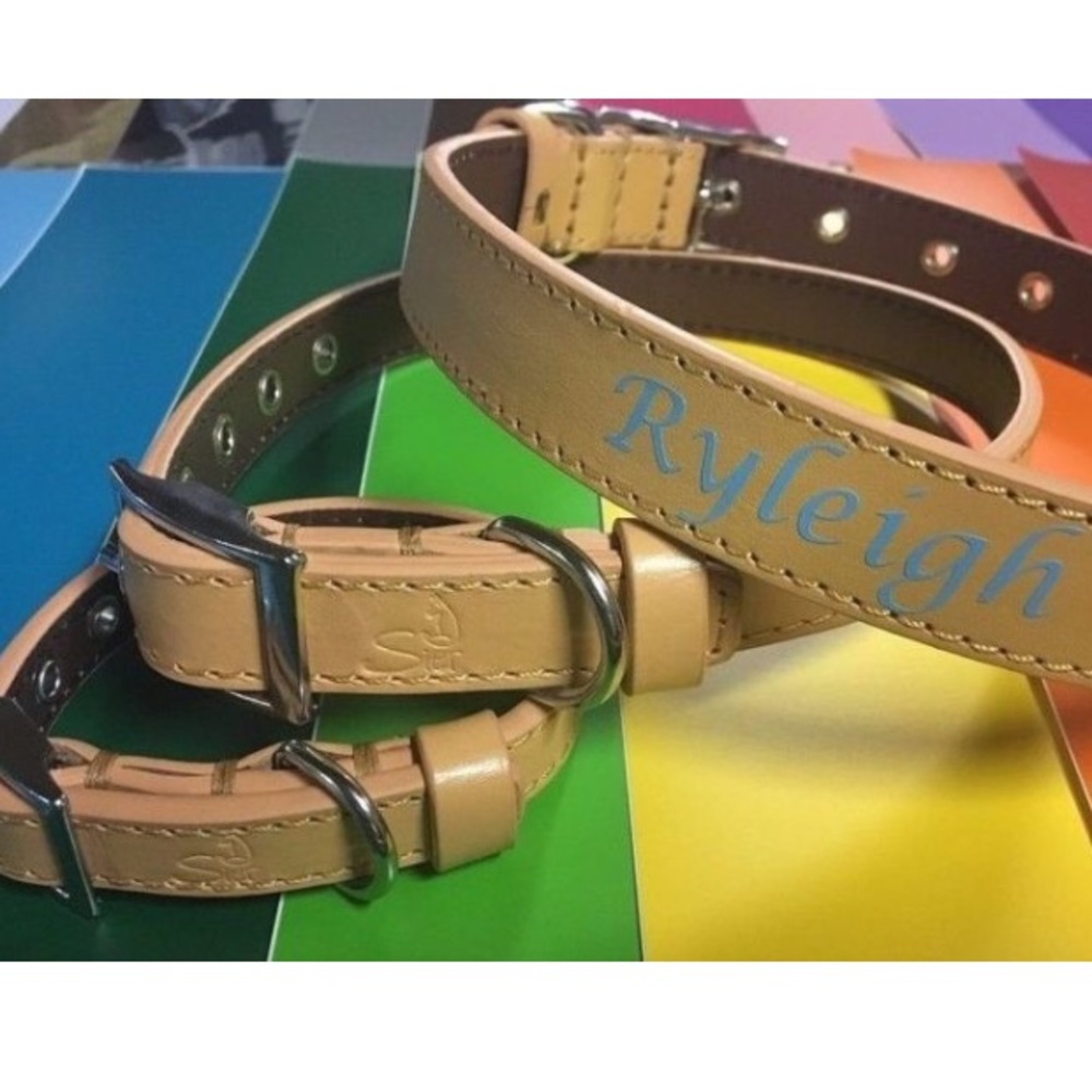 Large Tan Personalized Leather Dog Collar